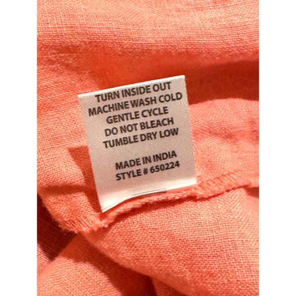 Ivy Jane Coral Orange Linen Boho Shirt Raw Edge Collar Long Sleeve Medium - Picture 11 of 11